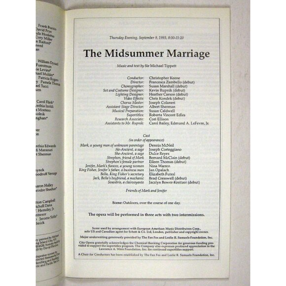 New City Opera Stagebill 1993 Midsummer Marriage Nino Warren Elizabeth Futrol - Picture 6 of 7